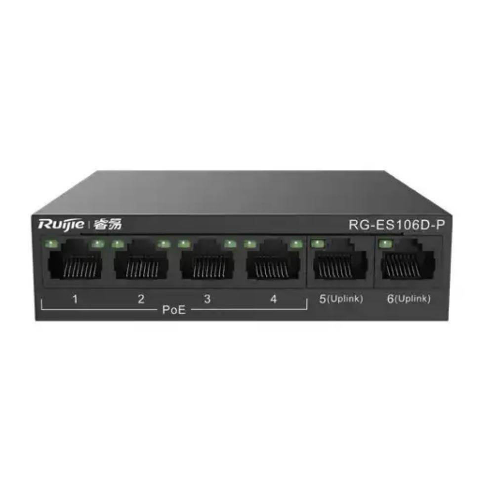SWITCH 6 PORT RUIJIE REYEE RG-ES106D-P 10/100 FAST ETH 2 UPLINK 4 PORT POE 58W