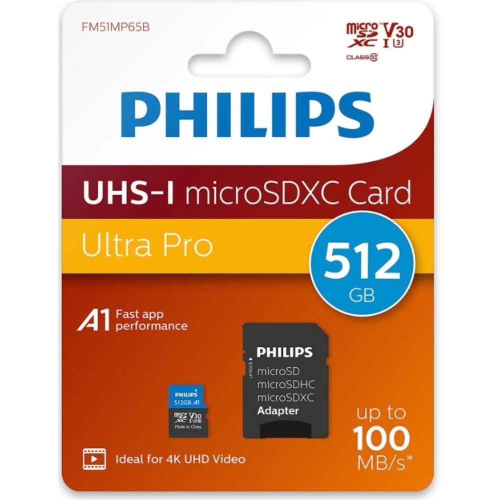 MEM 512GB Philips Micro SDXC Kart Class10 UHS-I U3 Adaptörlü FM51MP65B/00