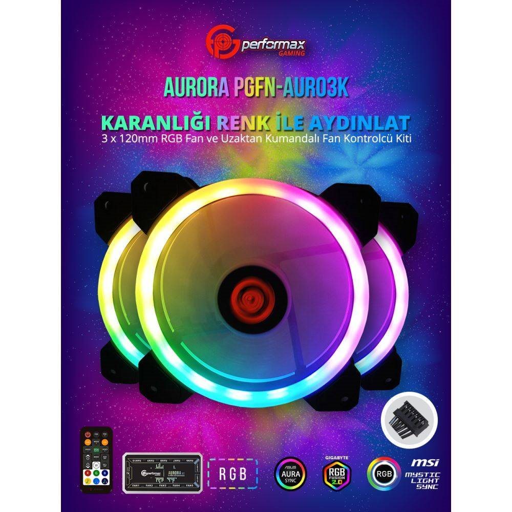 FAN PERFORMAX AURORA RGB 120MM ÜÇLÜ FAN KİTİ KUMANDALI PGFN-AUR03K