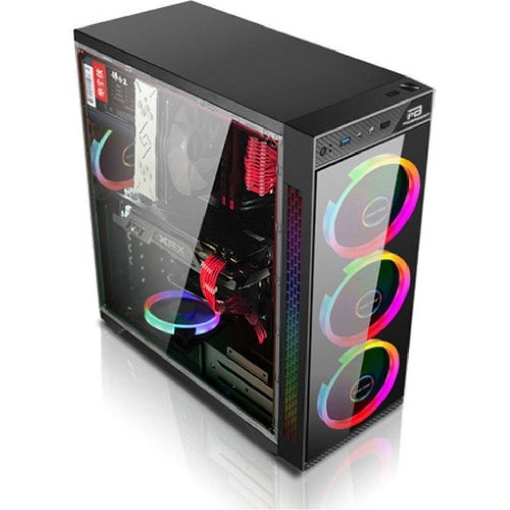 ATX POWERBOOST VK-C12B USB TEMPERED GLASS RGB FAN SİYAH KASA PSU YOK