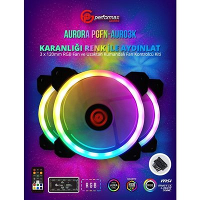 FAN PERFORMAX AURORA RGB 120MM ÜÇLÜ FAN KİTİ KUMANDALI PGFN-AUR03K