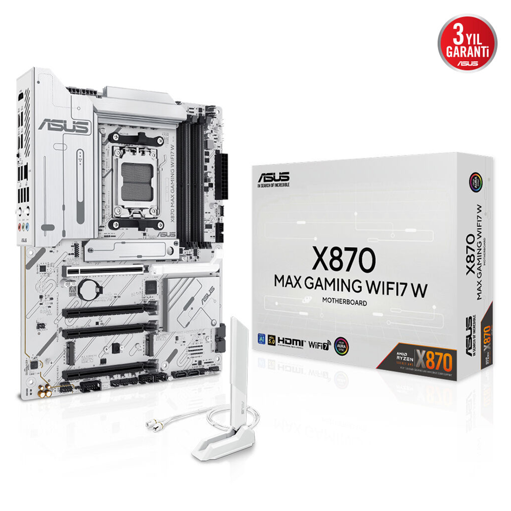 ASUS X870 MAX GAMING WIFI7 W, 4xDDR5, 3xM2, HDMI, DP, Type-C, Wi-Fi 7, Bluetooth v5.3, AM5 Soket GAMING Anakart