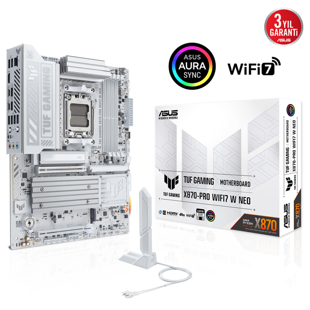 ASUS TUF GAMING X870-PRO WIFI7 W NEO, 4xDDR5, 4xM.2, HDMI, DP, Type-C, Wi-Fi 7, Bluetooth v5.4, AM5 Soket GAMING Anakart