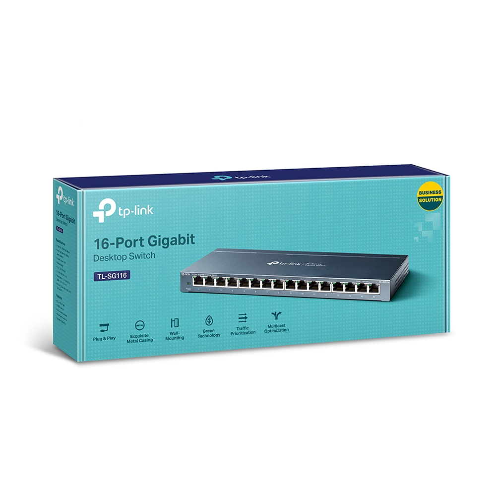 TP-LINK TL-SG116(UN) V2, 16 Port, GigaBit, Metal Kasa, Masaüstü Switch