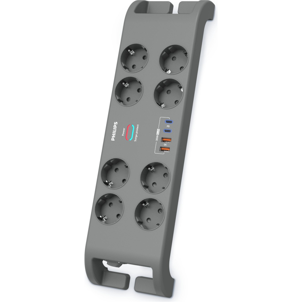PHILIPS SPN8180GA/62, 8 Soket, Akım Korumalı Priz, 2400 Joules, 2Mt Kablo, 2xUsb-C PD 20W Hızlı Şarj, 2xUsb-A QC 18W, (Gri)