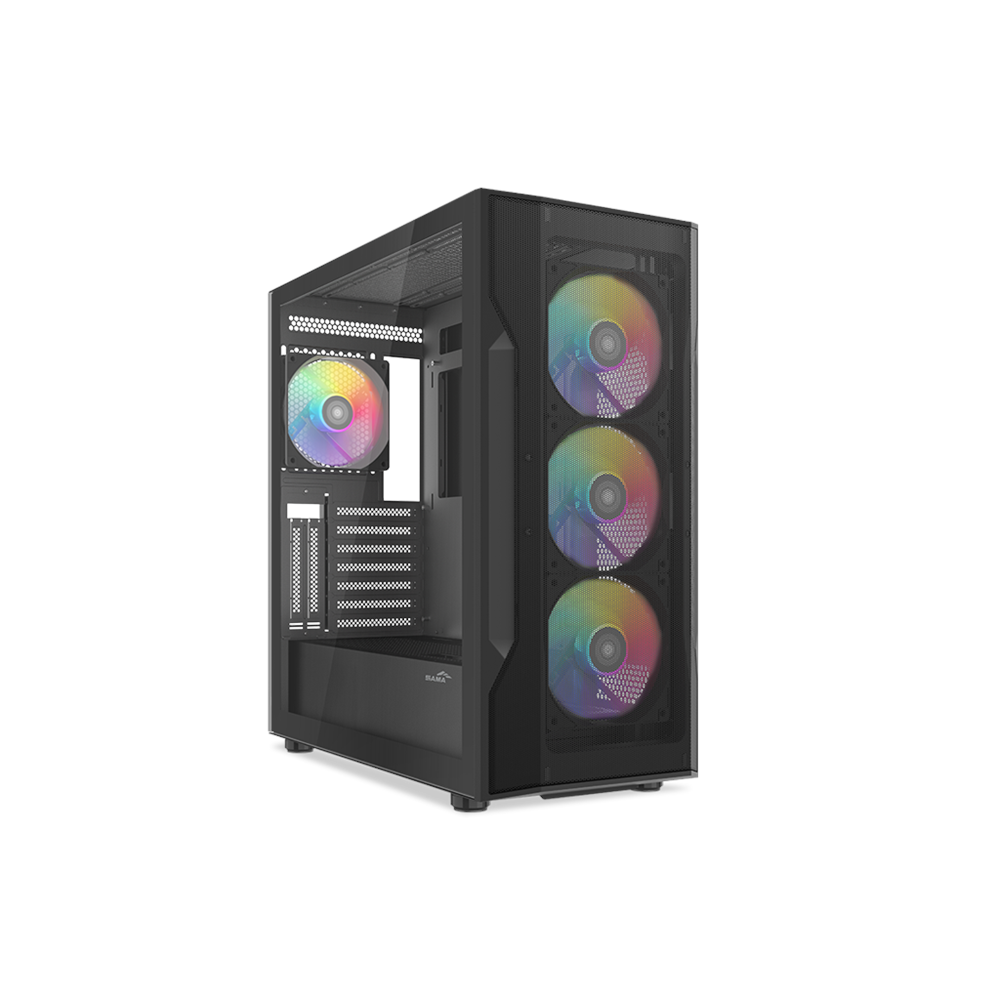 SAMA S40BK Black, H700BK 700W, 80 PLUS, Tempered Glass Panel, Mesh Ön Panel, Type-C, 4x120mm ARGB Fan, ATX, GAMING KASA