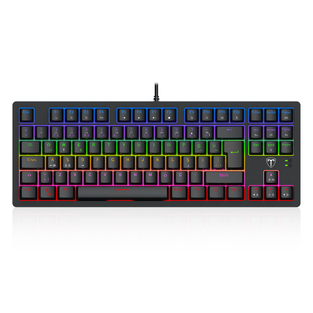 T-DAGGER BALI, T-TGK311-BL, USB Kablolu, Türkçe Q,  Rainbow Backlight, Blue Mekanik Switch, 87 Tuşlu, Gaming Klavye