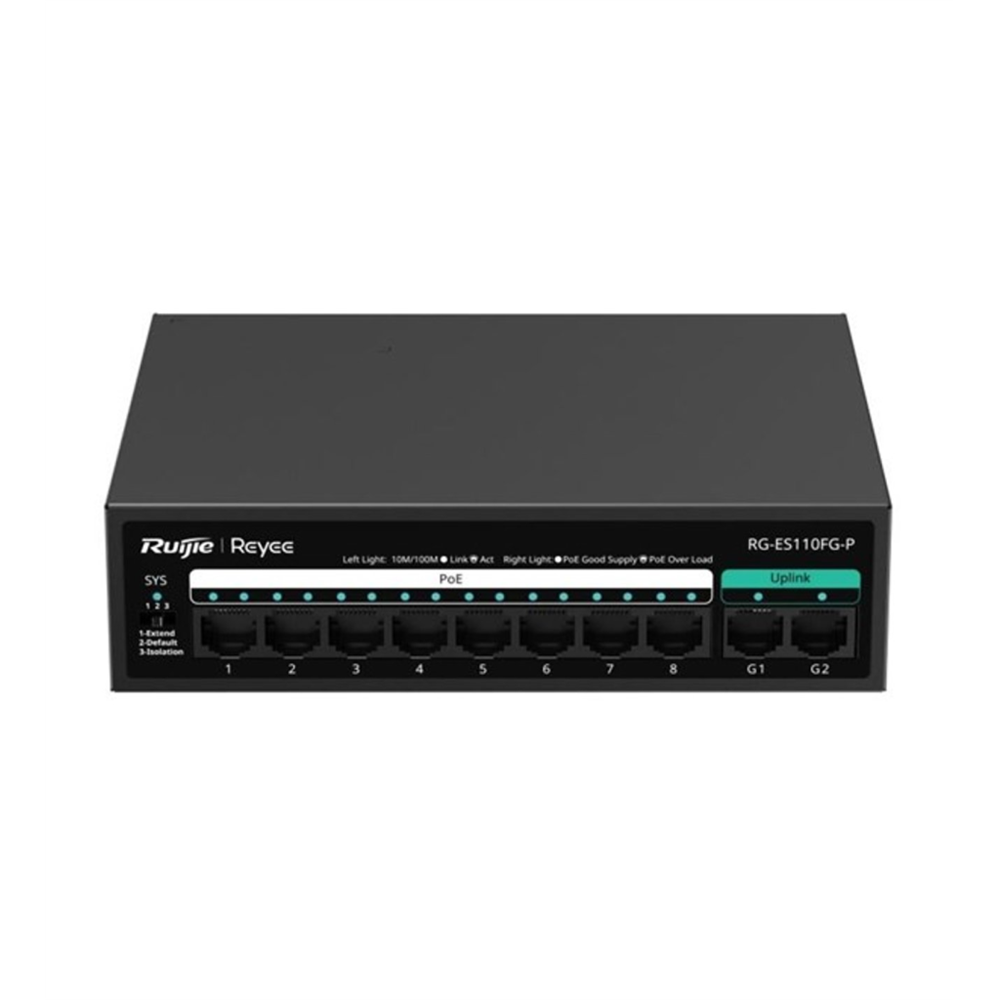 RUIJIE REYEE RG-ES110FG-P 10 Port, 8 Port MegaBit  POE, 110W, 2 Port Gigabit Uplink, Switch