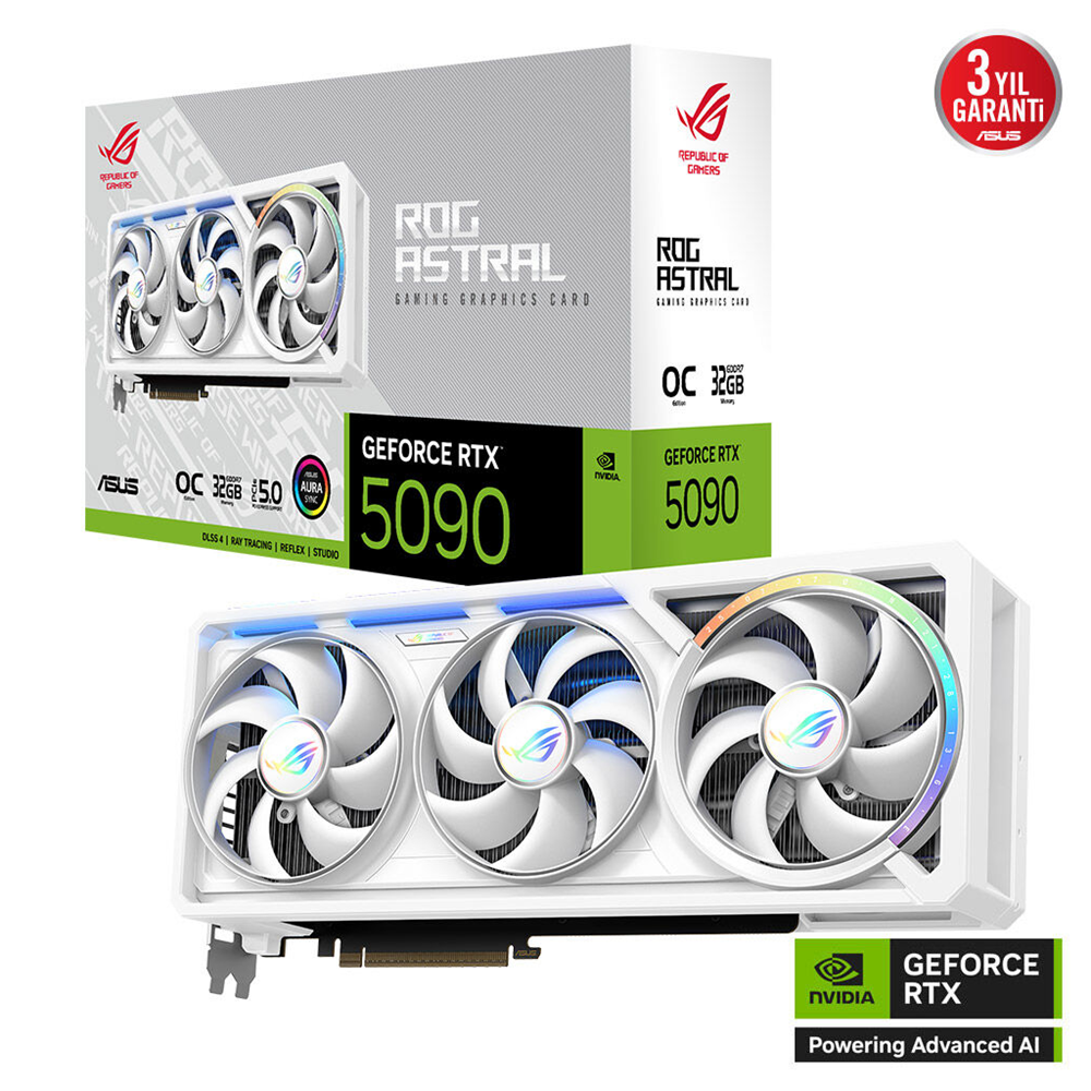 ASUS ROG-ASTRAL-RTX5090-O32G-WHITE, 32Gb, 512Bit, GDDR7, 2xHDMI, 3xDP GAMING Ekran Kartı