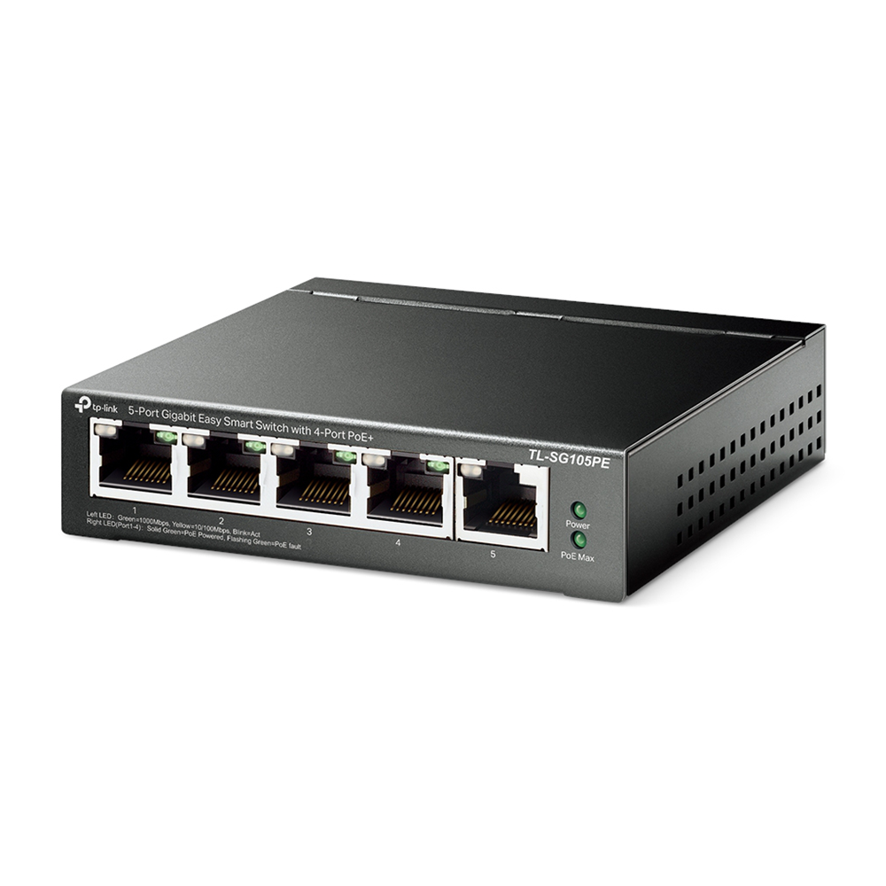 TP-LINK TL-SG105PE, 5 Port, GigaBit, 4 Port Poe, 65W, Easy Smart, Yönetilebilir, Metal Kasa, Masaüstü Switch