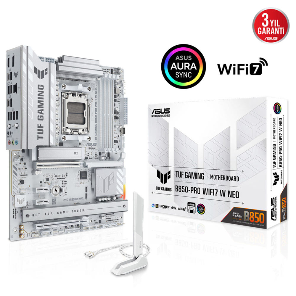 ASUS TUF GAMING B850-PRO WIFI7 W NEO, 4xDDR5, 3x M.2, HDMI, DP, Type-C, Wi-Fi 7, Bluetooth v5.4, AM5 Soket GAMING Anakart