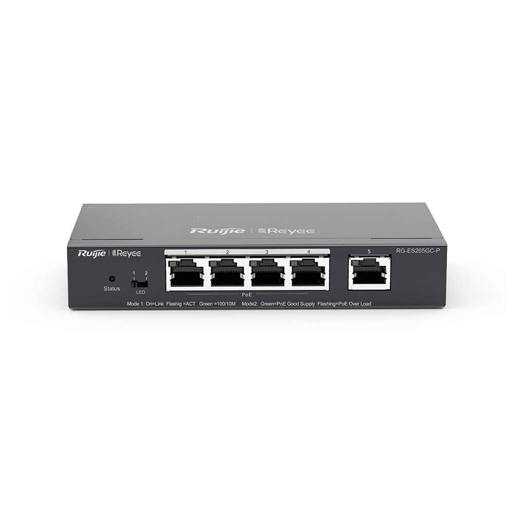 RUIJIE REYEE RG-ES205GC-P  5 Port GigaBit ,4X PoE  54W RUIJIE Colud Yönetilebilir Switch  Metal Kasa