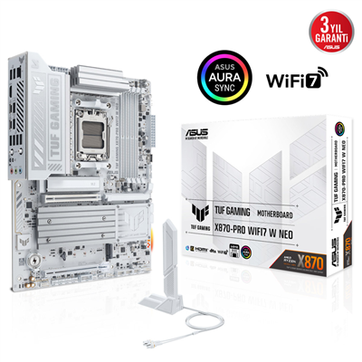 ASUS TUF GAMING X870-PRO WIFI7 W NEO, 4xDDR5, 4xM.2, HDMI, DP, Type-C, Wi-Fi 7, Bluetooth v5.4, AM5 Soket GAMING Anakart