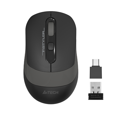 A4 TECH FG10CS AIR2, Grey, SILENT, FSTYLER, 2,4Ghz Kablosuz, USB-C den şarj edilebilir, Optik Mouse, 10-15Metre, 4 Buton, Nano Alıcı