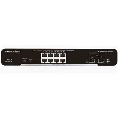 RUIJIE REYEE RG-NBS3100-8GT2SFP-P-V2, 8 Port, GigaBit, 8Port PoE, 125W,  2Port SFP, L2 Yönetilebilir, Metal Kasa, Masaüstü, Switch