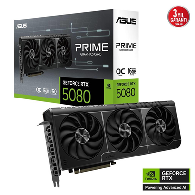 ASUS PRIME-RTX5080-O16G, 16Gb, 256Bit, GDDR7, 1xHDMI, 3xDP GAMING Ekran Kartı