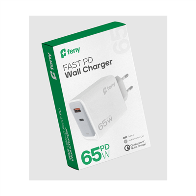 FENY FN-C65, 65W, USB+Type-C, Akıllı Isı Kontrol Chip, Qualcomm Quick Charge 3.0, ŞARJ Adaptörü