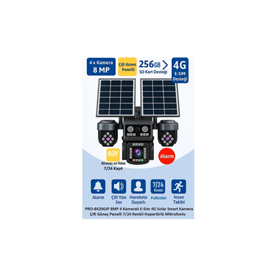 BALANDI PRO-8420GIP 8MP 4 Kameralı 4G AOV ESIM  Solar Kamera, HIEASY Yazılım