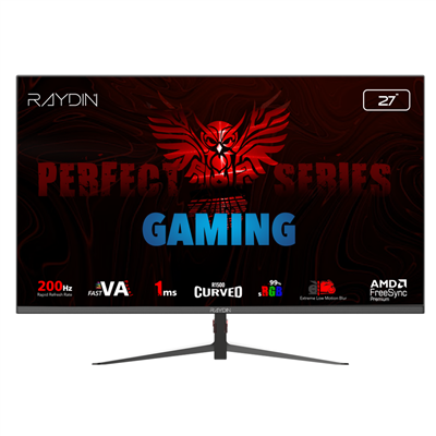 RAYDIN MM27RFA-200HZ, 27", 1ms, 200Hz, Full HD, 300 nits, 2xHDMI, DP, VA LED, R1500 Curved, Frameless, FreeSync Gaming Monitör