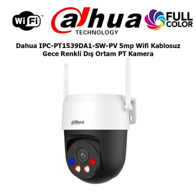 DAHUA IPC-PT1539DA1-SW-PV, 5Mpix, 4mm Lens H265, Dual Smart Light, IP66, Wifi, Dahili Mikrofon, PT Speed Dome IP Kamera