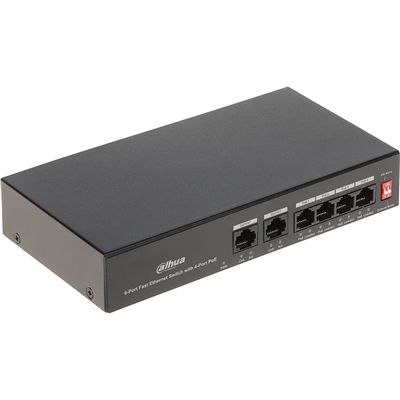 DAHUA PFS3006-4ET-36, 4 Port, Megabit, PoE 36W, 2 Port Uplink, Yönetilemez, Masaüstü Switch