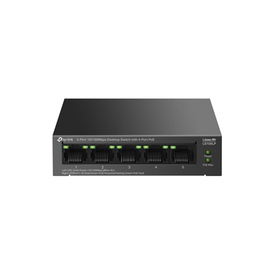 TP-LINK LS105LP, Green Tech, 5 Port, MegaBit, 4 Port PoE 41W, Metal Kasa, Yönetilemez, Masaüstü Switch
