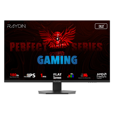 RAYDIN EG32EQI-180HZ, 31.5", 1ms, 180Hz, 2K Quad HD, 350 nits, HD, 2xHDMI, DP, Hoparlör, IPS LED, Flat, Frameless, FreeSync Gaming Monitör