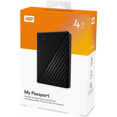 WD WDBPKJ0040BBK-WESN, MyPassport 4TB 2,5"  USB3.2, Taşınabilir, Harici HDD, Siyah, (Türkiye Distribütörü Garantili)