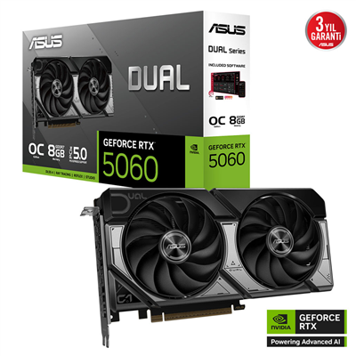 ASUS DUAL-RTX5060-O8G, 8Gb, 128Bit, GDDR7, 1xHDMI, 3xDP GAMING Ekran Kartı