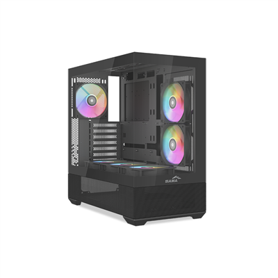 SAMA V40BK Black, B750BK 750W, 80+ Bronze, PCIE 5.1, ATX3.1, Tempered Glass Panel, Panoramic Tasarım, Type-C, 6x120mm ARGB Fan, ATX, GAMING KASA