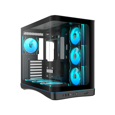 SAMA V62BK Black, B850BK 850W, 80+ Bronze, PCIE 5.1, ATX3.1, Tempered Glass Panel, Panoramic Tasarım, Type-C, 7x120mm ARGB INFINITY Fan, ATX, GAMING KASA