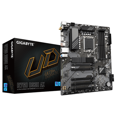 GIGABYTE B760 DS3H AX, rev.1.0, 4xDDR5, 2xM.2, DP, HDMI, Type-C, Wi-Fi 6E, Bluetooth v5.3, 12-13-14.Nesil, LGA1700 Soket, Anakart