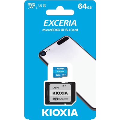 KIOXIA 64GB Exceria, LMEX1L064GG2, UHS-1, CL10, 100Mb/s, MicroSD Kart Bellek (SD Adaptörlü)