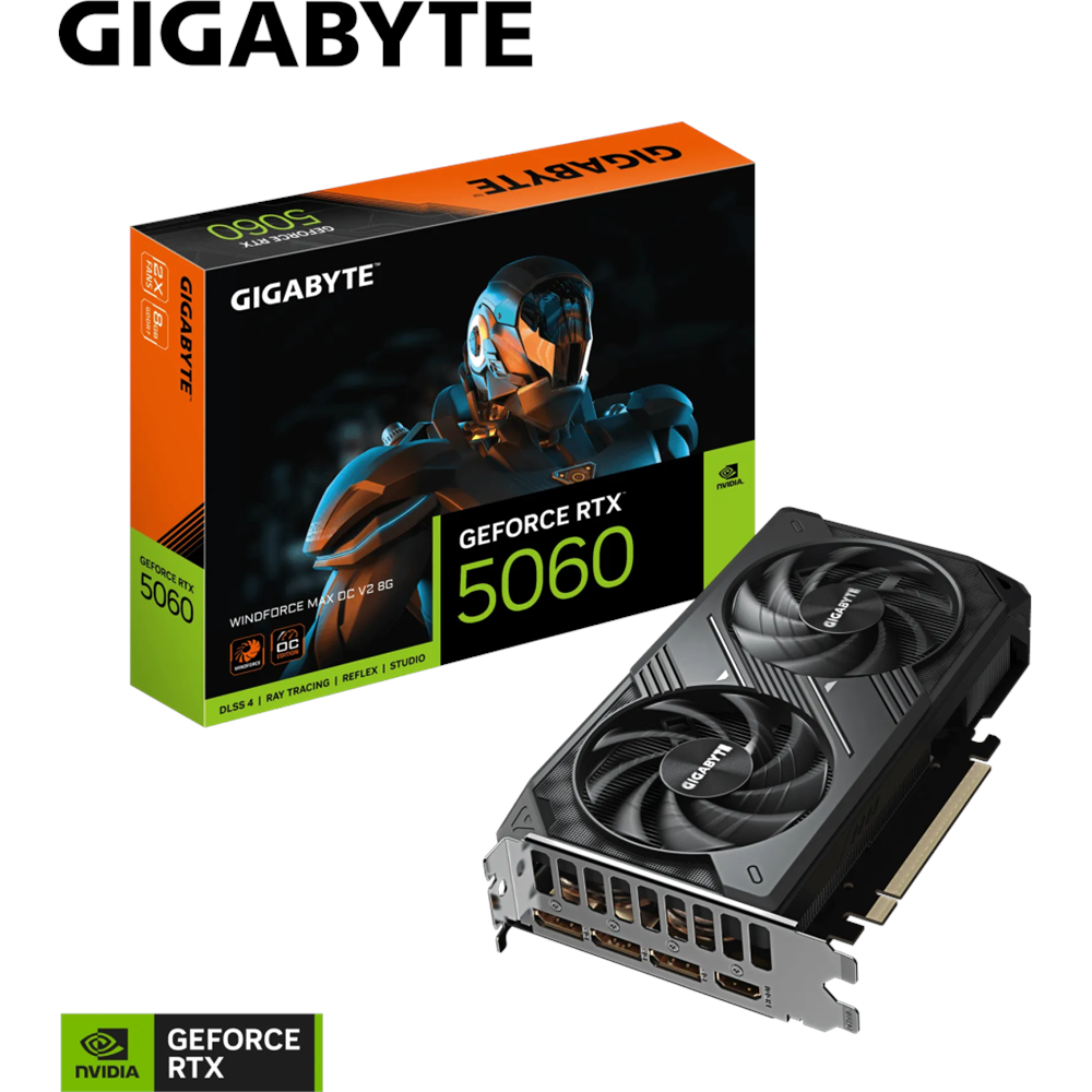GIGABYTE GV-N5060WF2MAX OCV2-8GD, RTX5060, WINDFORCE MAX OCV2, 8Gb, GDDR7, 128BIT, 2 Fanlı, 1xHDMI, 3xDP, GAMING Ekran KARTI