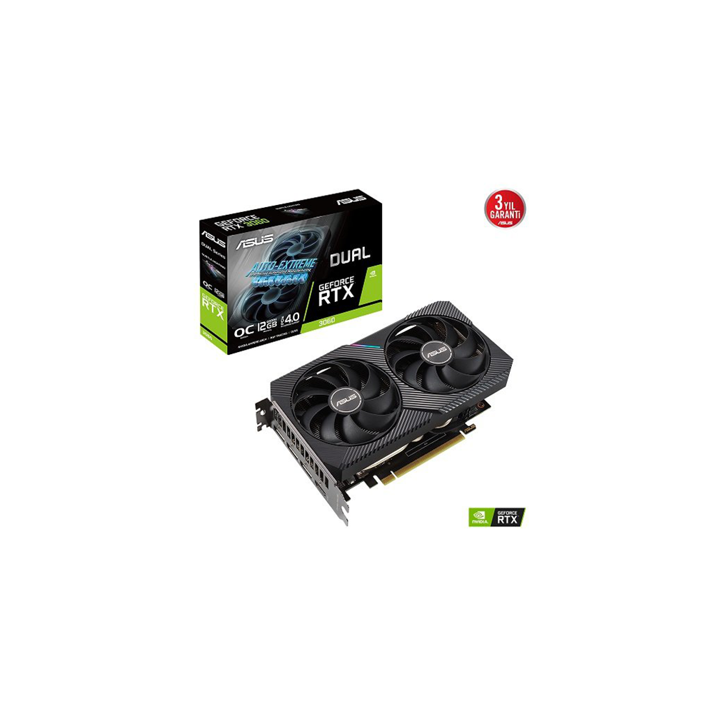 ASUS DUAL-RTX3060-O12G-V2, 12Gb, 192Bit, GDDR6, 192Bit, 1xHDMI, 3xDP GAMING Ekran Kartı