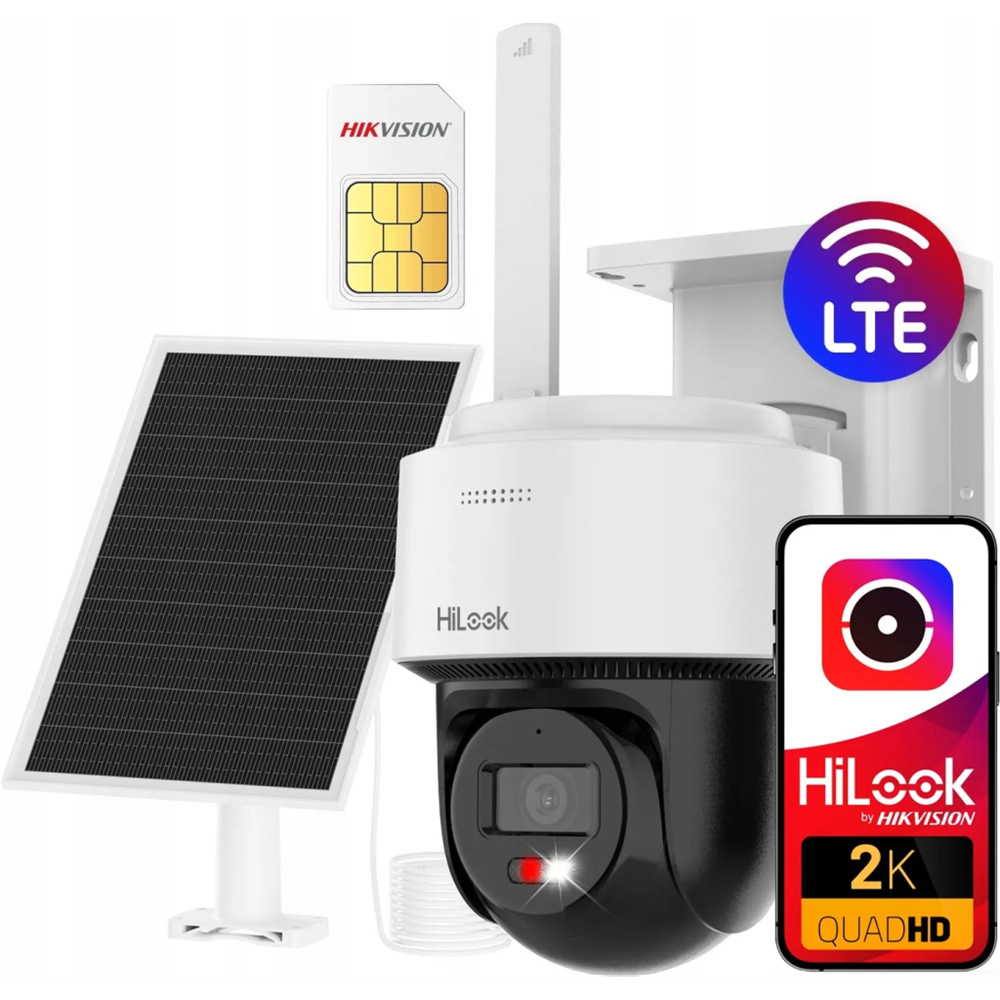 HILOOK IPC-CFSP4/4G, 4Mpix,  2,8mm,   30Mt Gece Görüşü, Dahili Mikrofon, 4G, Solar, PT  IP Kamera