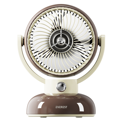 EVEREST EFN12, KAHVERENGİ, 3 Kademeli Hız, 4" Kanat, Masaüstü Kullanım, Taşınabilir, Dahili 1200mAh Bataryalı, USB Şarj Girişli, Vantilatör
