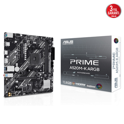 ASUS PRIME A520M-K ARGB, 2xDDR4, 1x M.2, DP, HDMI, AM4 Soket Anakart