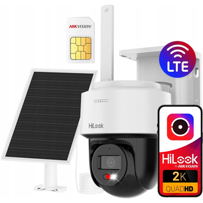 HILOOK IPC-CFSP4/4G, 4Mpix,  2,8mm,   30Mt Gece Görüşü, Dahili Mikrofon, 4G, Solar, PT  IP Kamera
