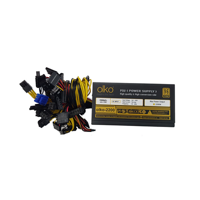 OLKO 2200, 2200W, 14cm Fan, 16xPCI-E 6+2Pin, 1x20+4Pin, 8xSata, ATX, Power Supply (PSU)