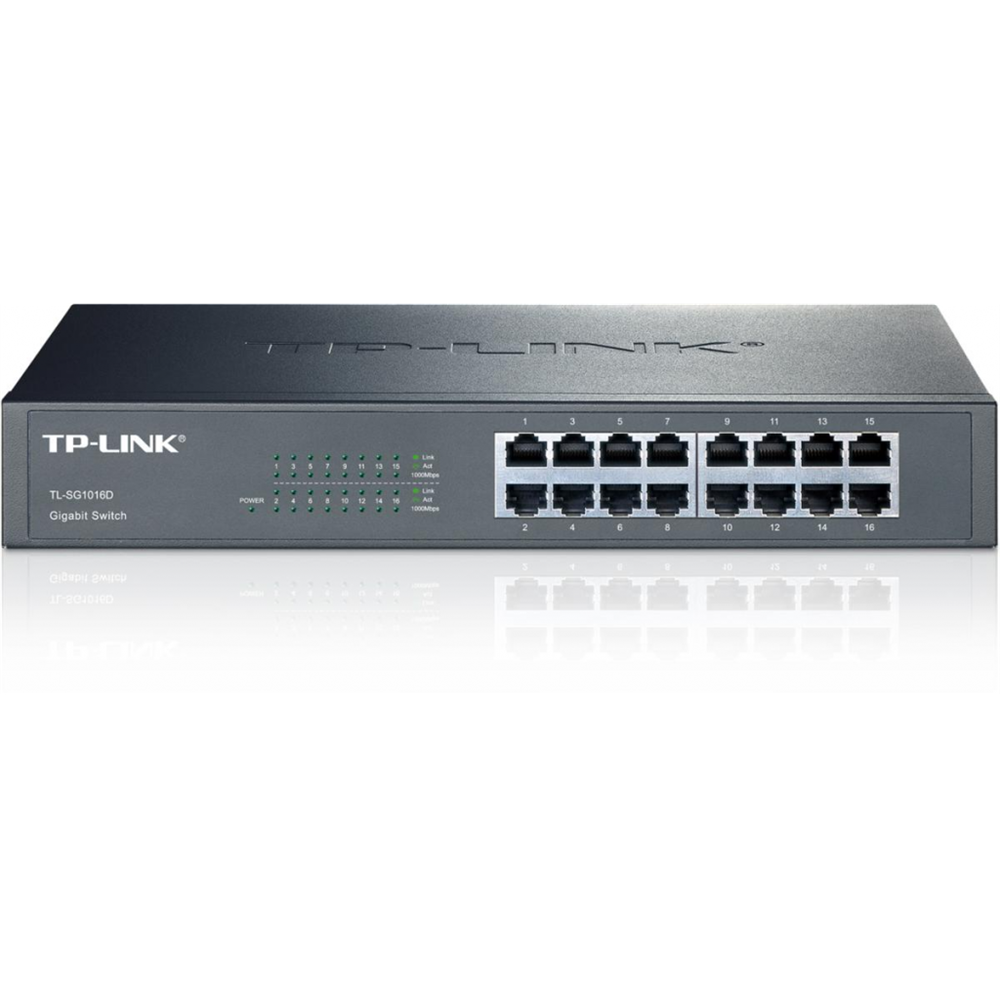 TP-LINK TL-SG1016D, 16 Port, GigaBit, Yönetilemez, Metal Kasa, Rackmount Switch