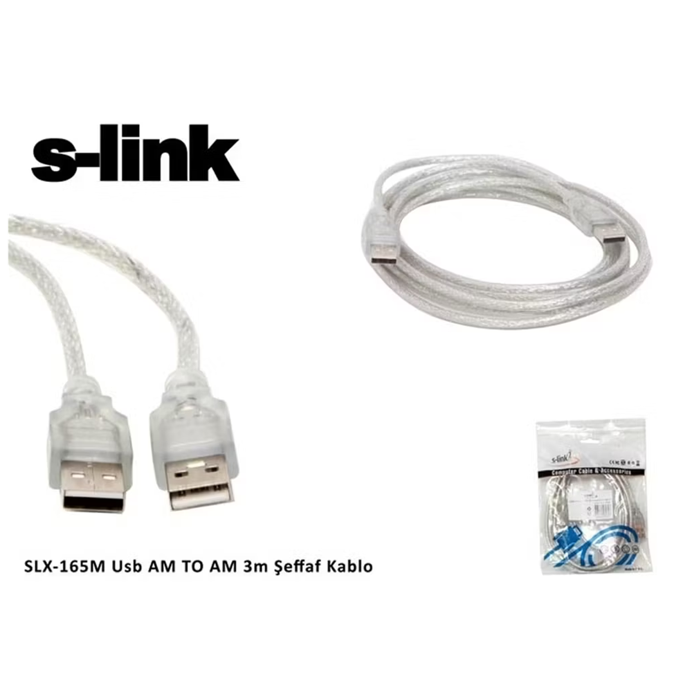 S-LINK SL-165M, İki Ucu Erkek M/M USB Kablosu, USB To USB 2.0 KABLO, 3mt