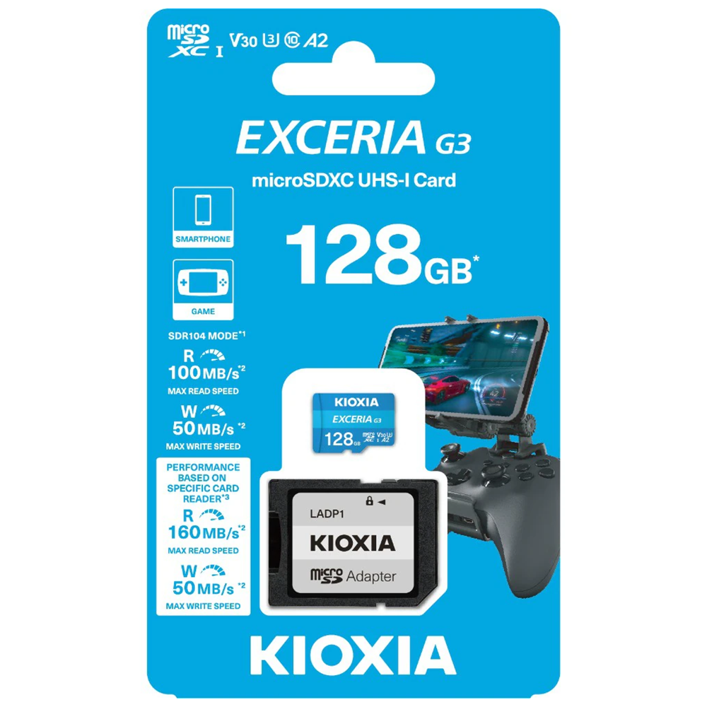 KIOXIA 128GB ExceriaG3, LMEX3L128GG2, A2 V30 4K, CL10, 160Mb/s, MicroSD Kart Bellek (SD Adaptörlü)