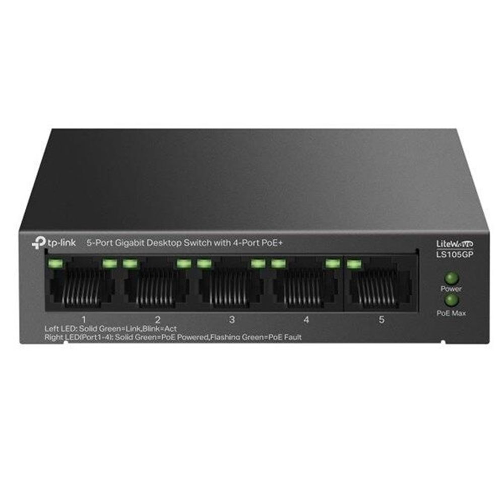 SWITCH 4 PORT TP-LINK LS105GP Green Tech 5 Port GigaBit PoE 65W Metal Kasa