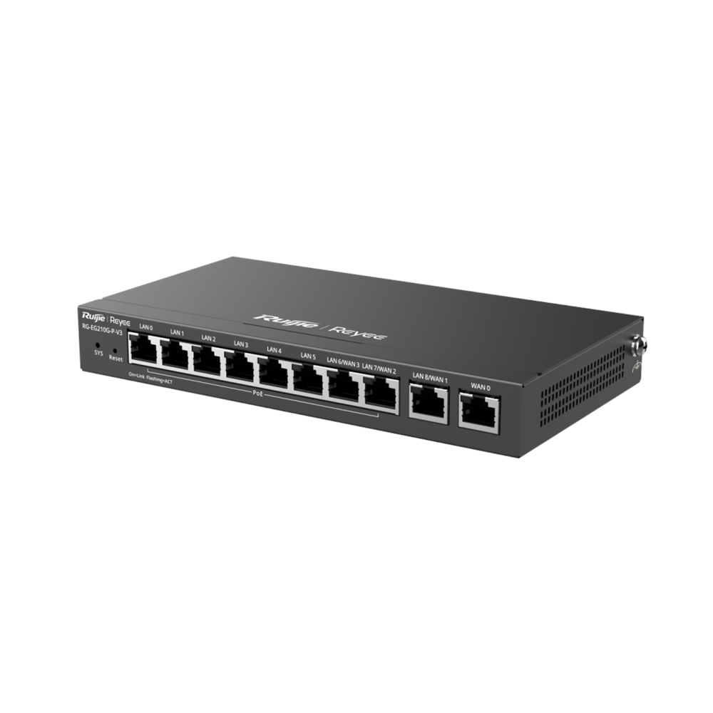 RUIJIE Reyee RG-EG210G-P-V3 10 Port Gigabit, Web  Yönetilebilir, 4 WANs, 200 Kullanıcı,