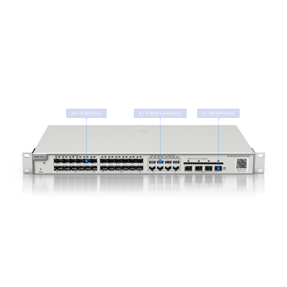 RUIJIE REYEE RG-NBS5200-24SFP/8GT4XS 24 Port  1G SFP, 8x1000 Mbit Combo, 4X10G SFP L2 Yönetilebilir Switch