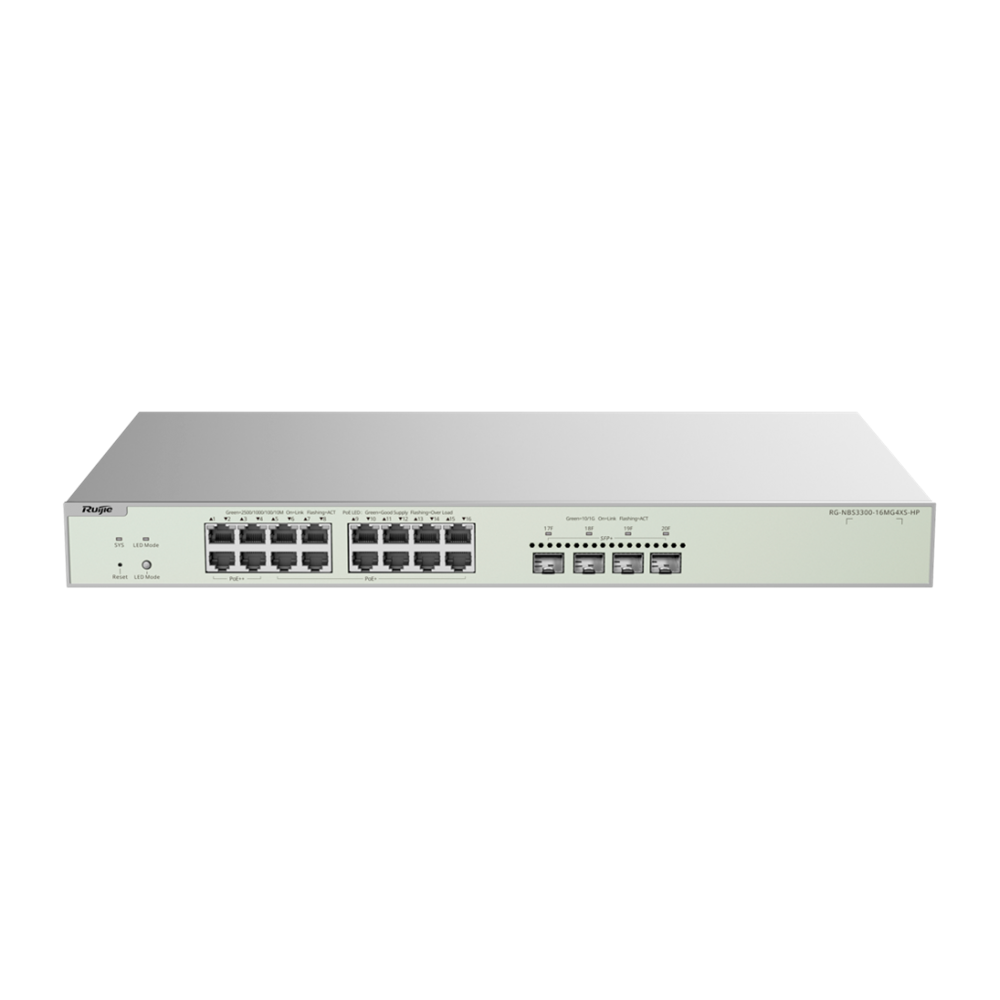 RUIJIE REYEE RG-NBS3300-16MG4XS-HP 16 Port  GigaBit PoE,  370W, 4Port SFP, L2 Yönetilebilir Switch  Metal Kasa