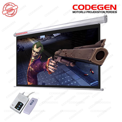 Codegen EX-20 MOTORLU PROJEKSİYON PERDESİ 200x200 Elektrikli Uzaktan Kumandalı (Arkası Siyah Fonlu - Duvar/Tavan Asılabilir)