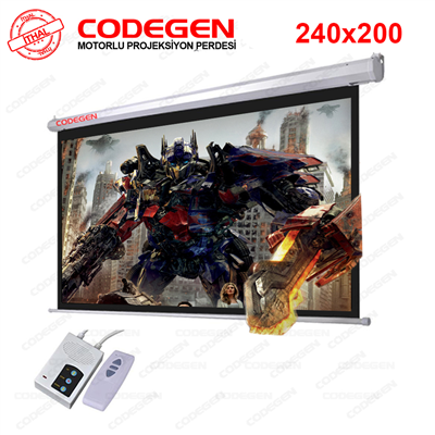 Codegen EX-24 MOTORLU PROJEKSİYON PERDESİ 240x200 Elektrikli Uzaktan Kumandalı (Arkası Siyah Fonlu - Duvar/Tavan Asılabilir)